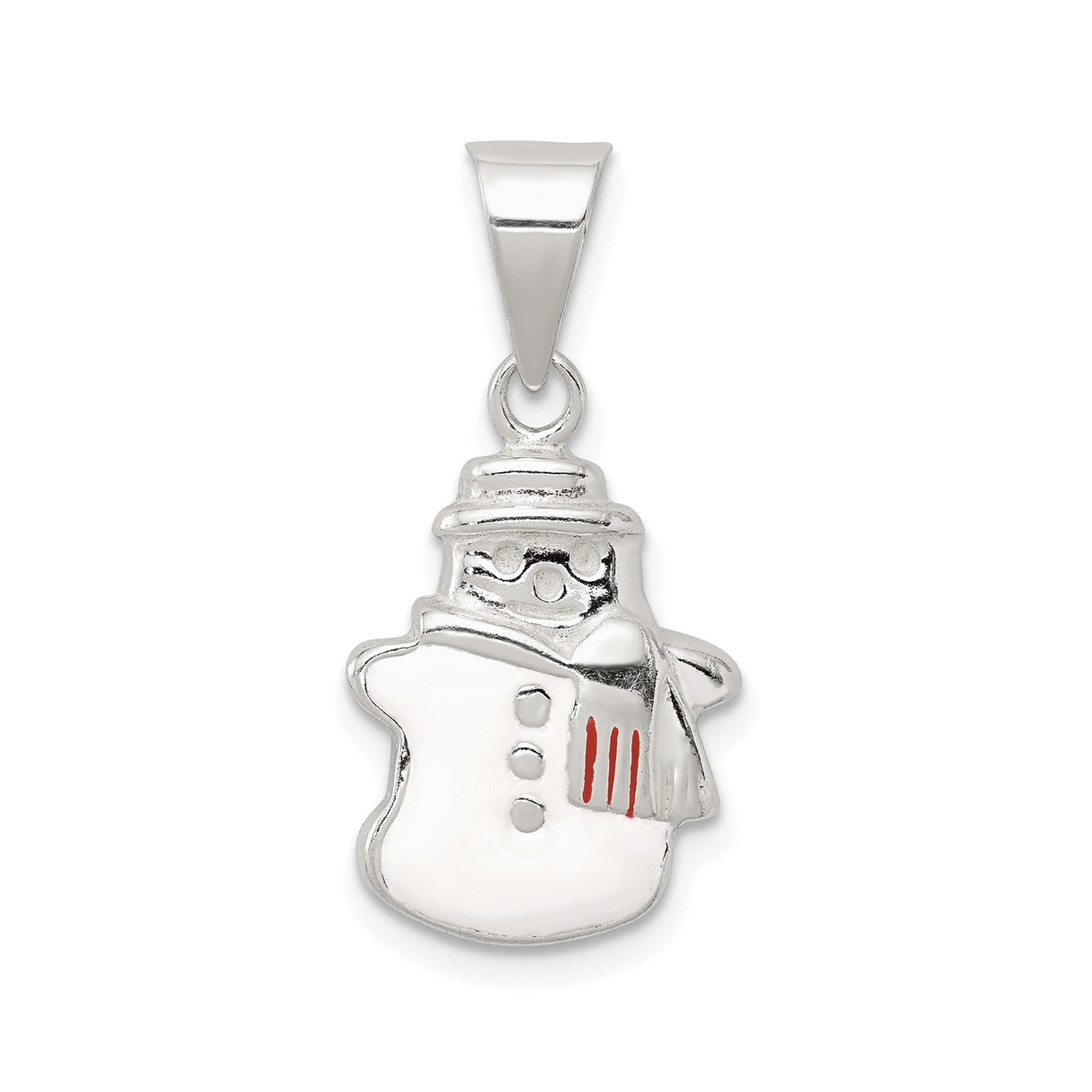 Sterling Silver Snowman Pendant with Red Accented Scarf and Hat, Christmas Holiday Charm