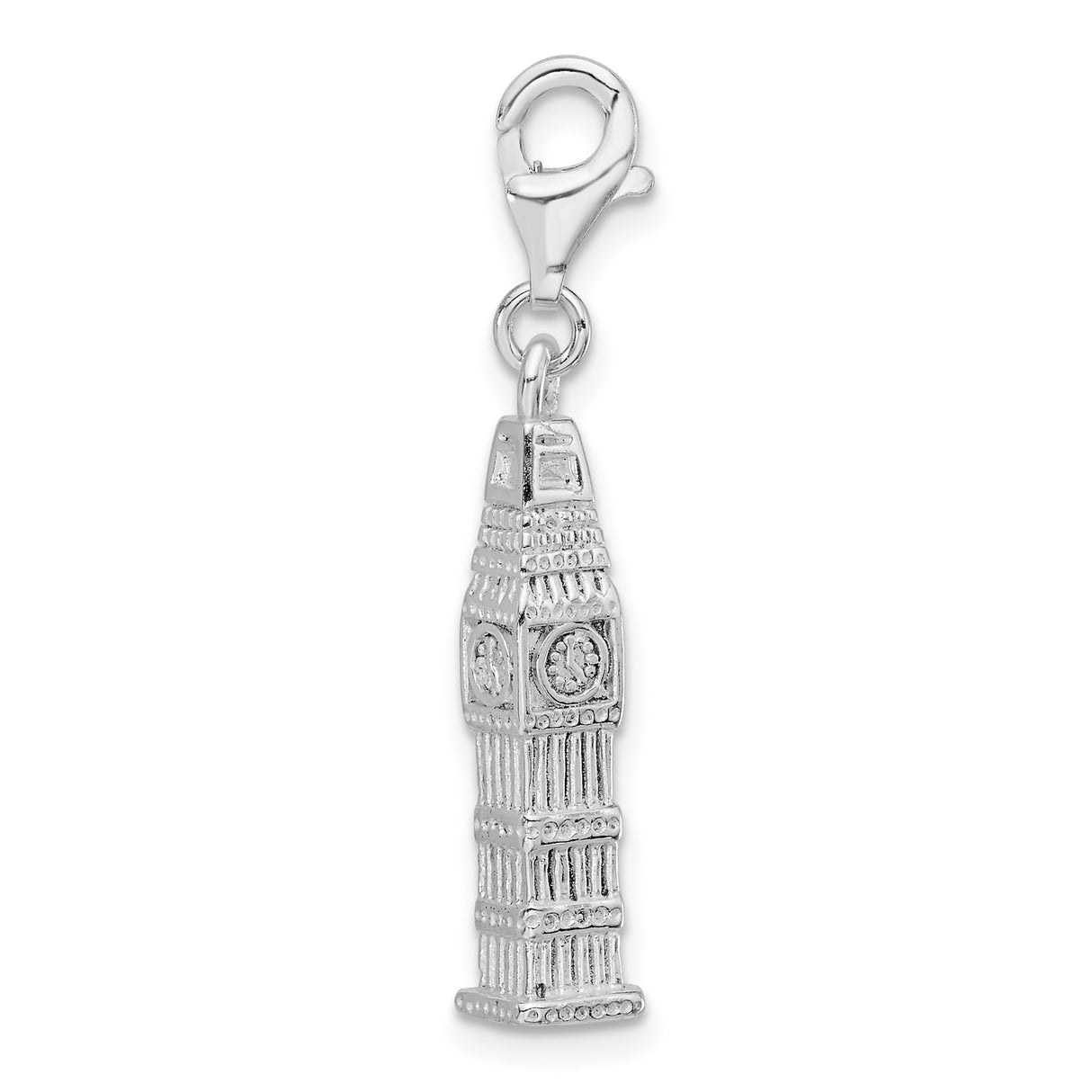 Sterling Silver Big Ben Charm Pendant, London Clock Tower Travel Souvenir Jewelry