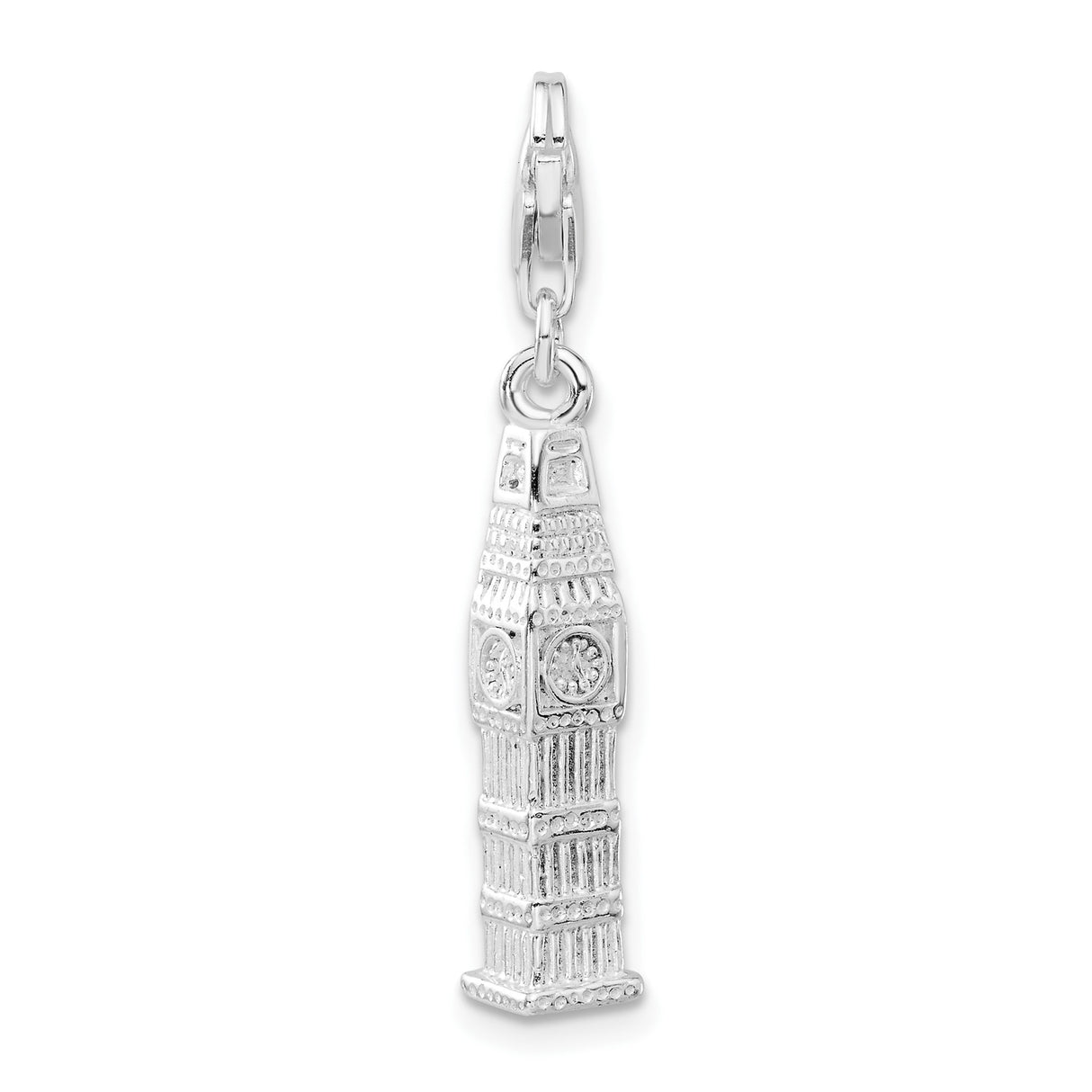 Sterling Silver Big Ben Charm Pendant, London Clock Tower Travel Souvenir Jewelry