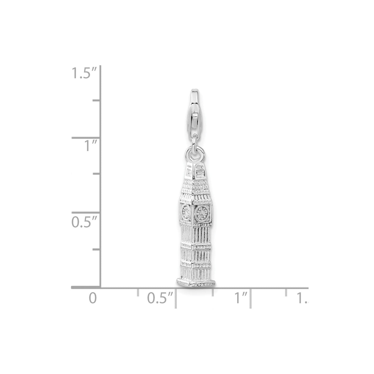 Sterling Silver Big Ben Charm Pendant, London Clock Tower Travel Souvenir Jewelry