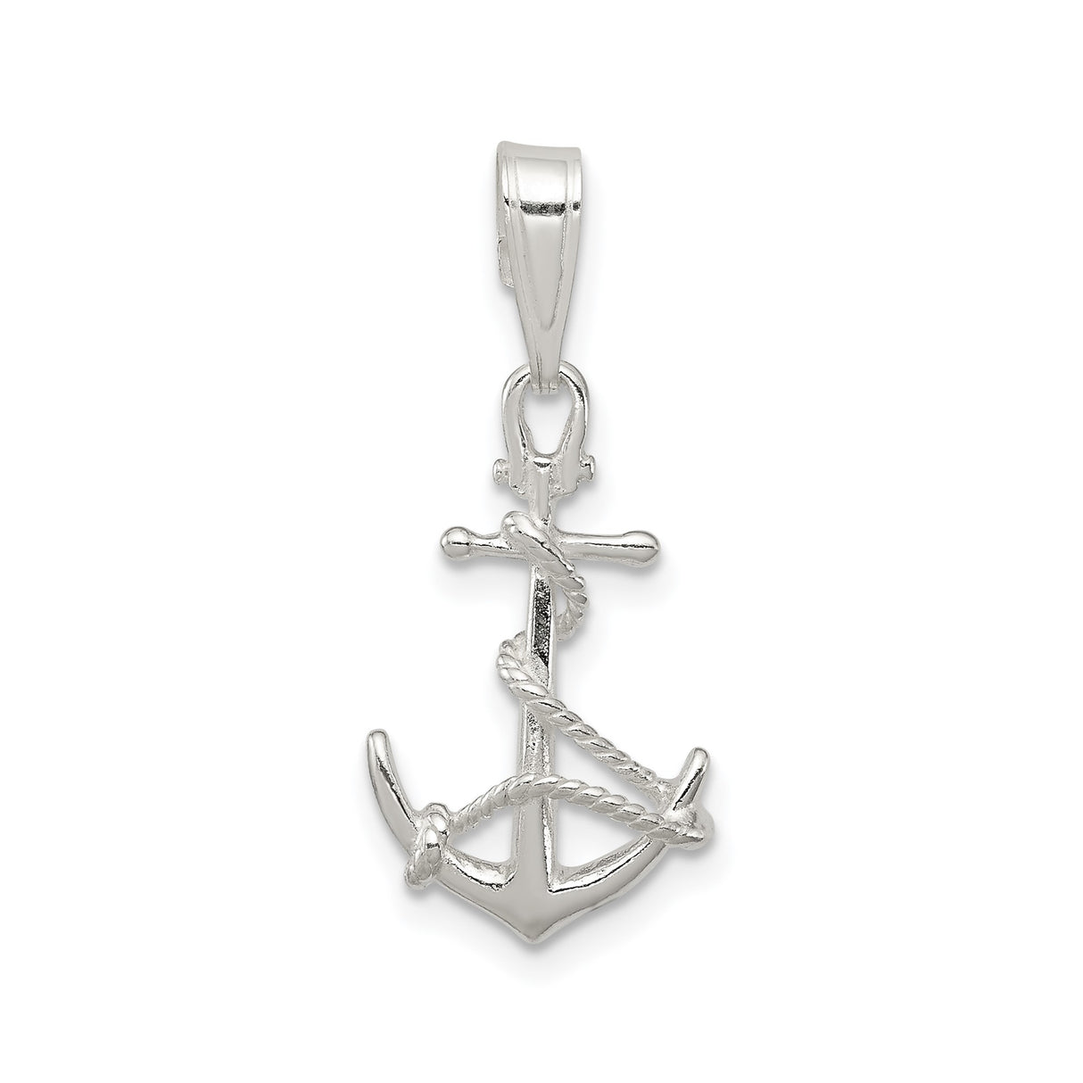 Sterling Silver Anchor Pendant with Rope Detail, Nautical Maritime Style for Men and Women