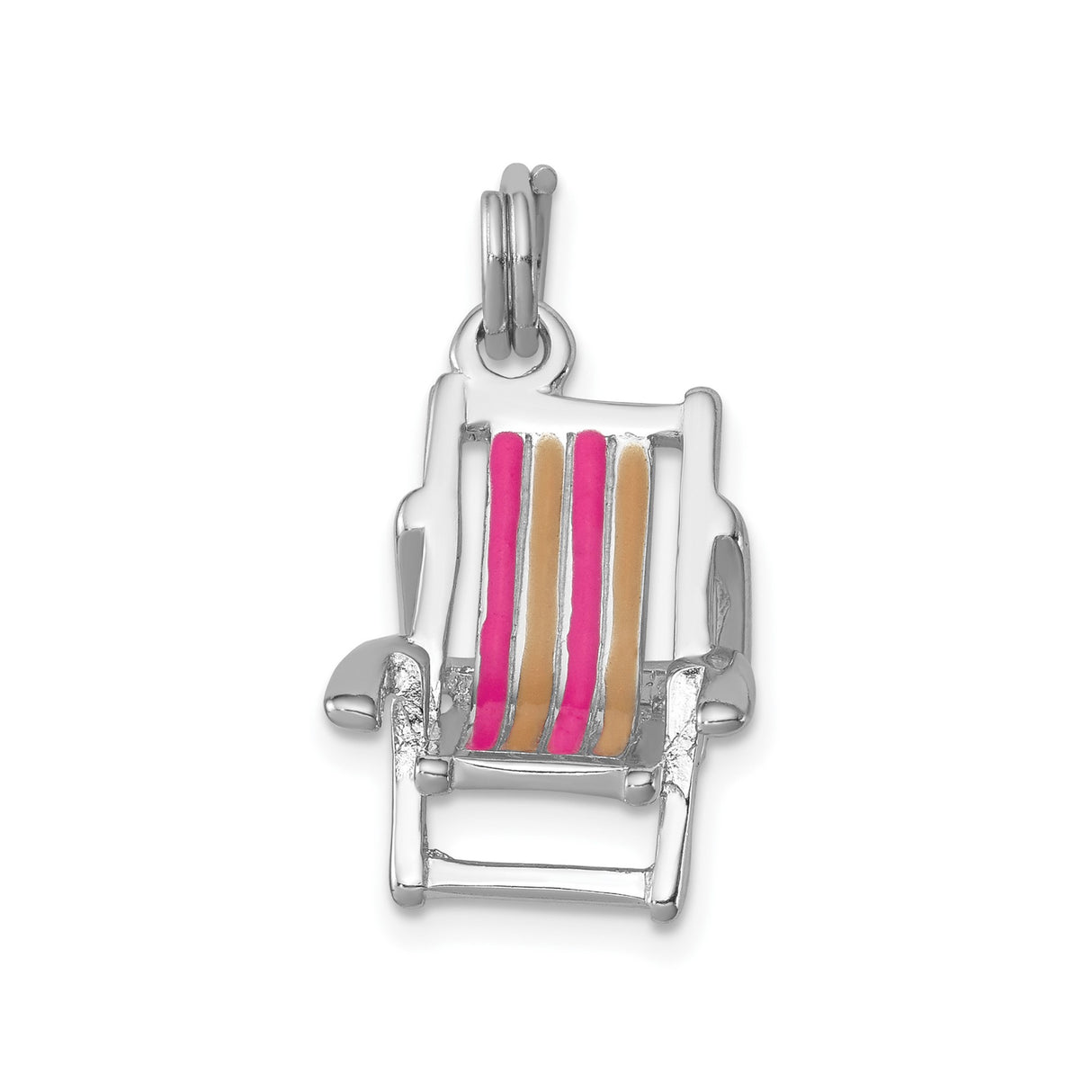 Sterling Silver Beach Chair Pendant with Pink and Gold Enamel, Coastal Vacation Charm