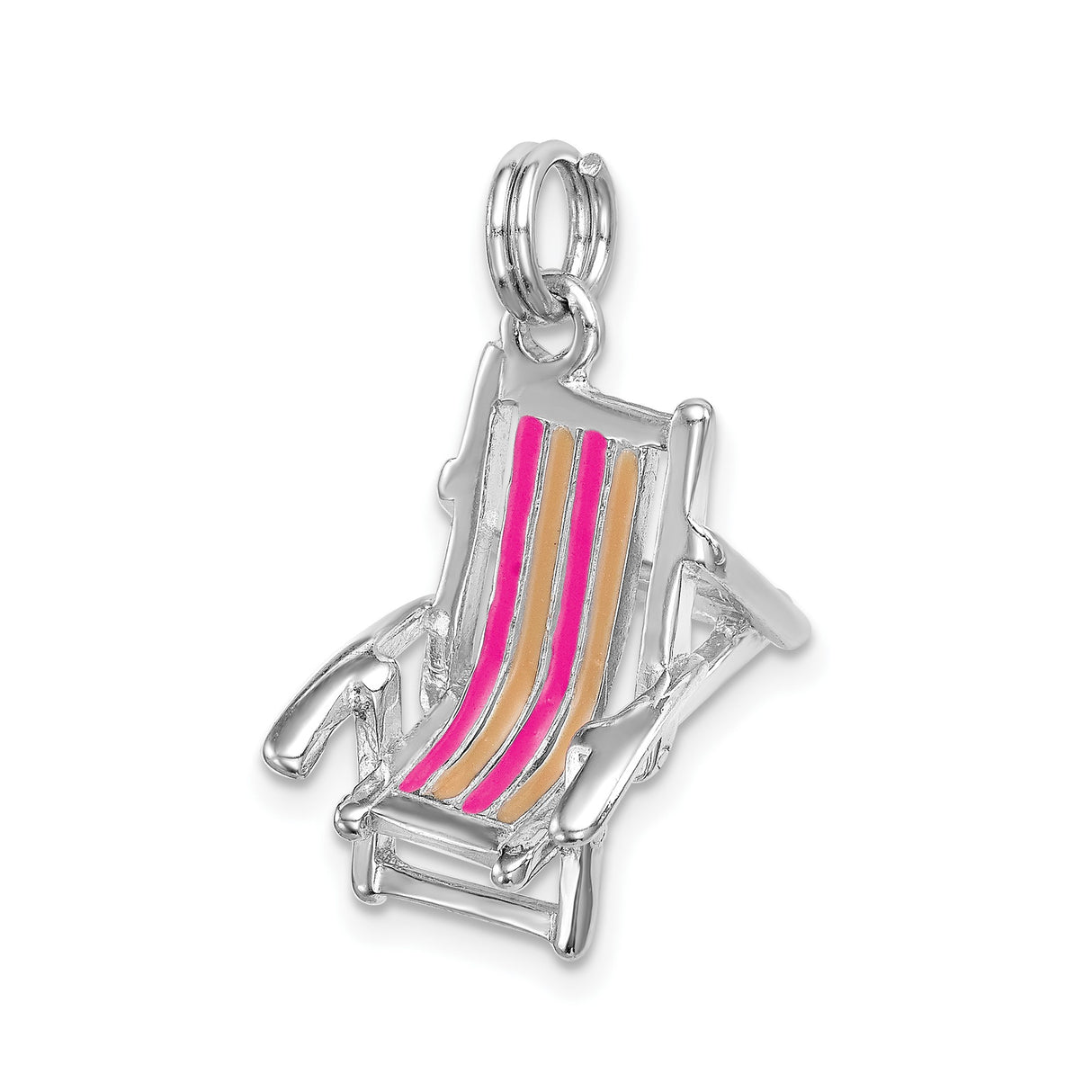 Sterling Silver Beach Chair Pendant with Pink and Gold Enamel, Coastal Vacation Charm