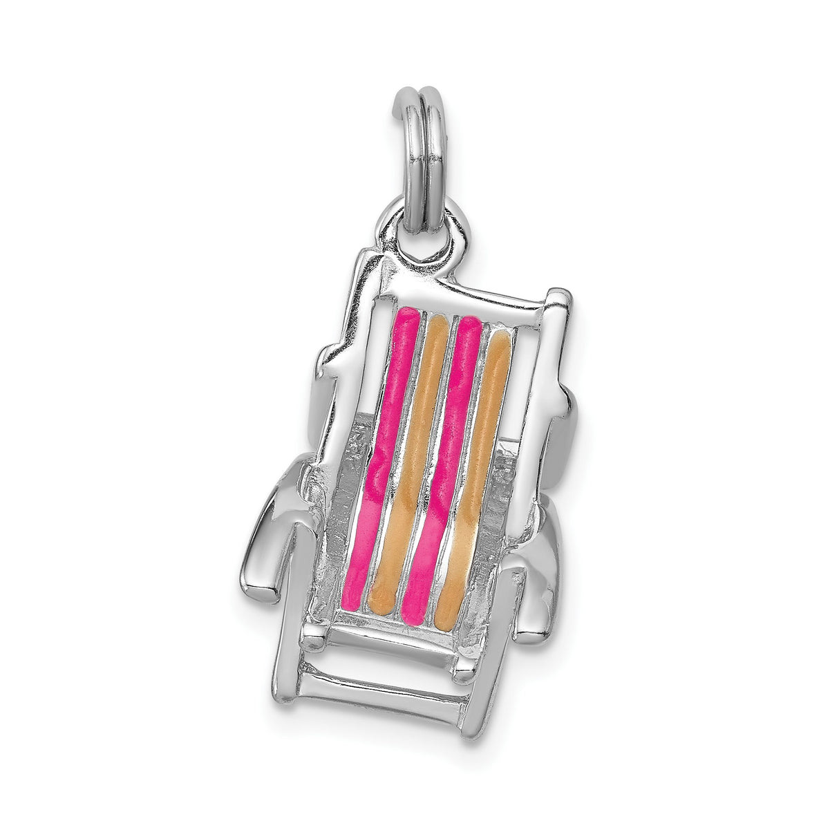 Sterling Silver Beach Chair Pendant with Pink and Gold Enamel, Coastal Vacation Charm