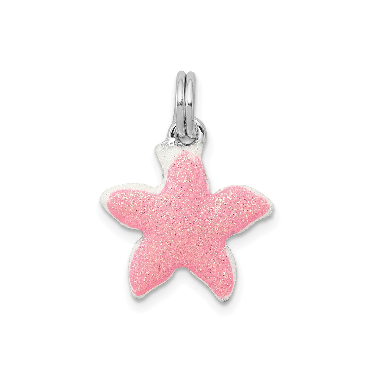 Sterling Silver Starfish Charm Pendant with Pink Glitter Design, Nautical Beach Style