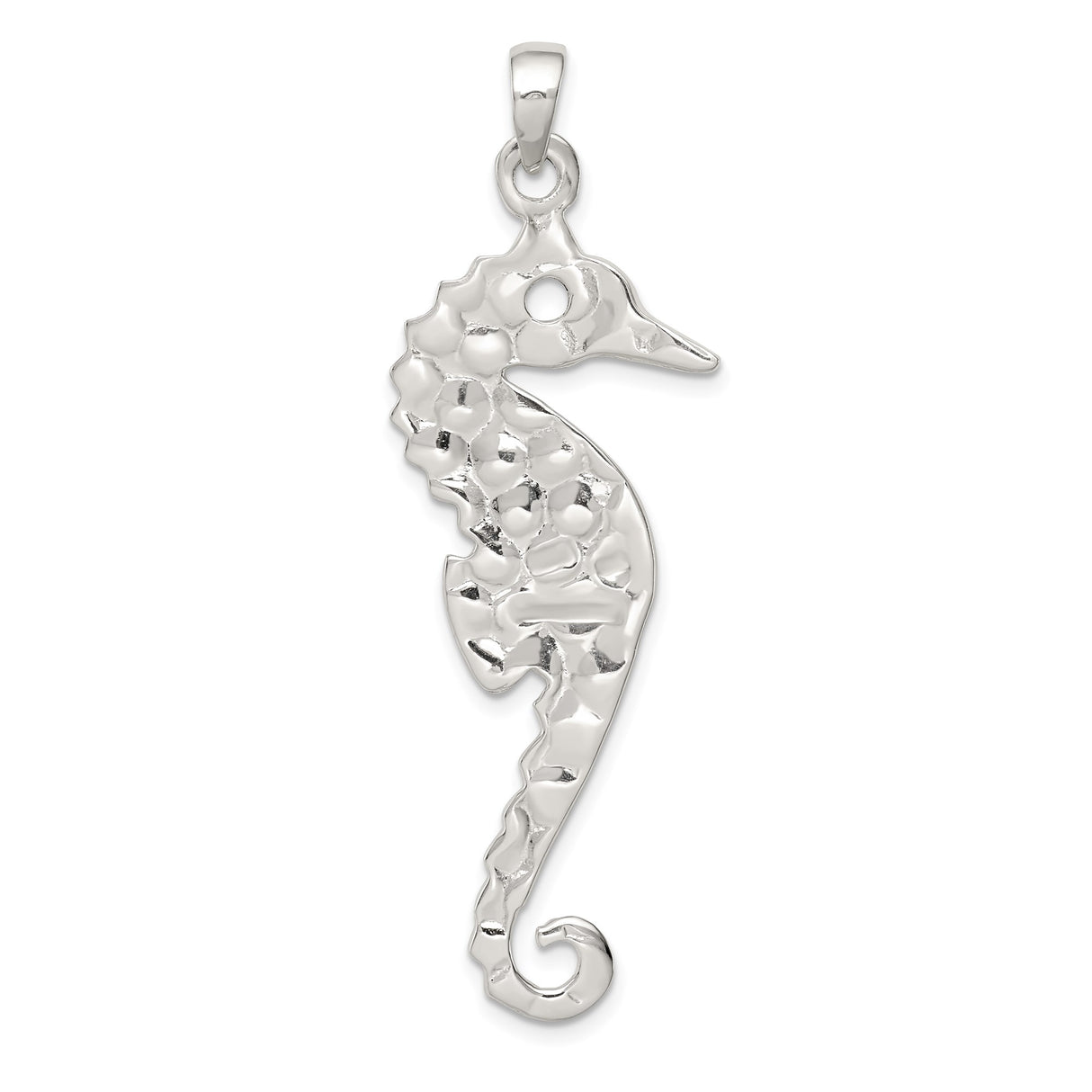 Sterling Silver Seahorse Pendant with Textured Design and Hammered Finish, Nautical Charm for Women