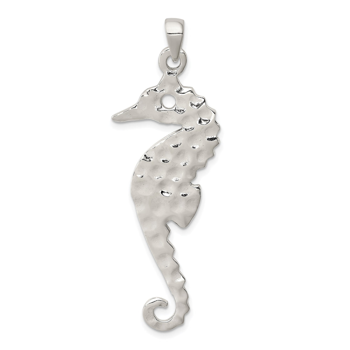 Sterling Silver Seahorse Pendant with Textured Design and Hammered Finish, Nautical Charm for Women