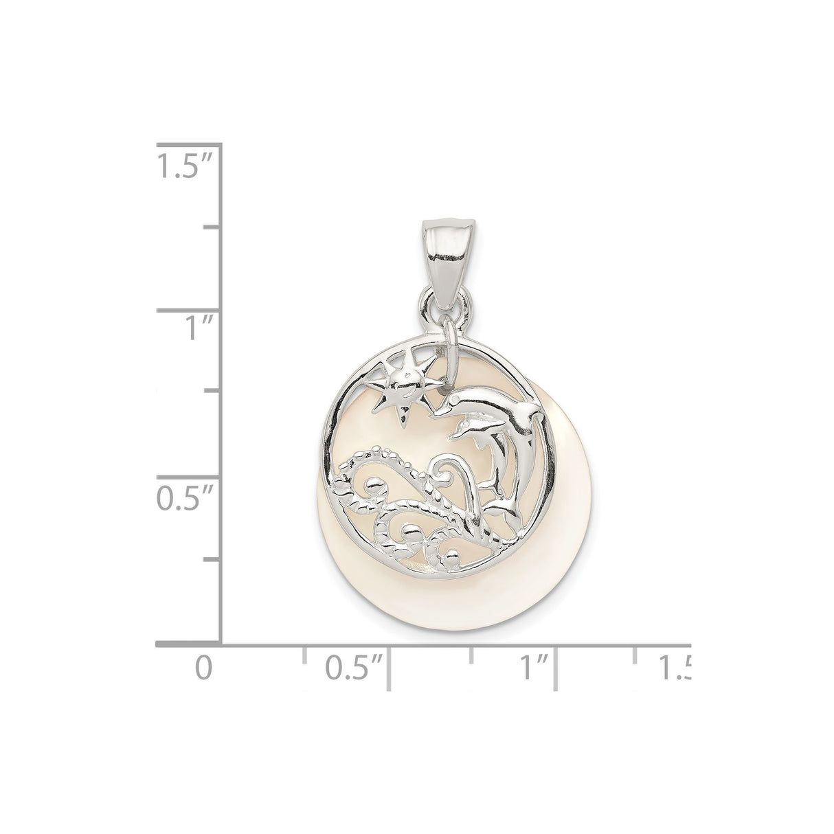 Sterling Silver Dolphin Pendant with Mother Of Pearl, Sun, and Ocean Wave Design