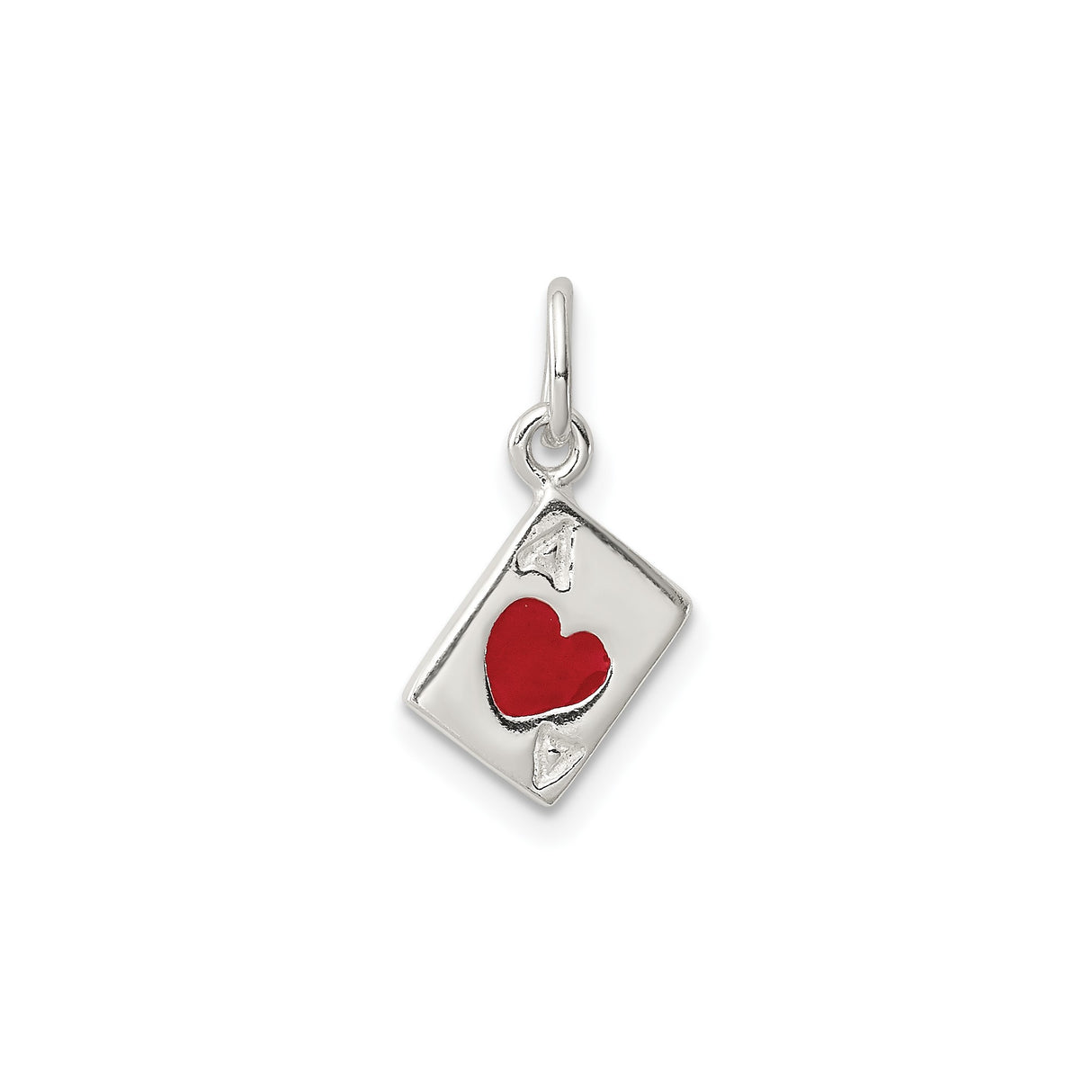 Sterling Silver Ace of Hearts Pendant with Red Enamel Heart, Playing Card Design