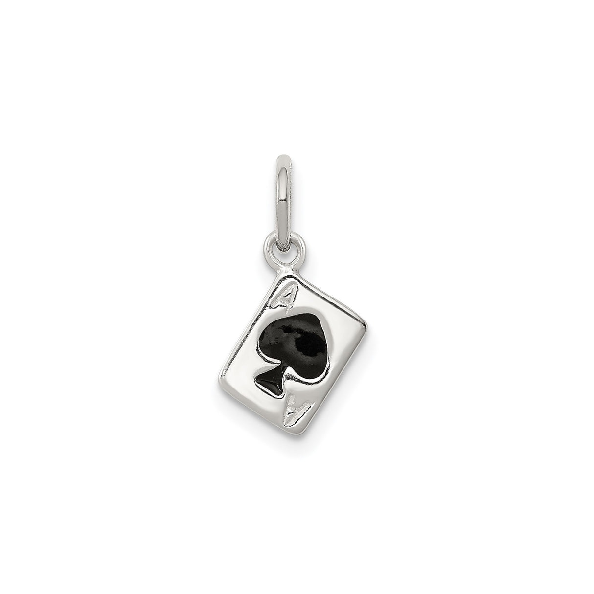 Sterling Silver Ace of Spades Pendant with Black Enamel, Casino Theme Charm
