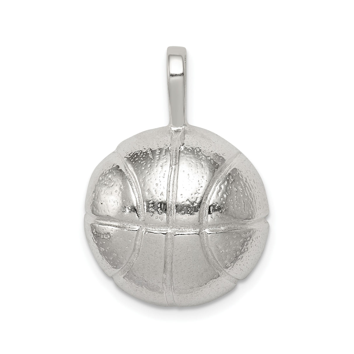 Sterling Silver Basketball Pendant, 3D Textured Sports Charm for Players and Coaches