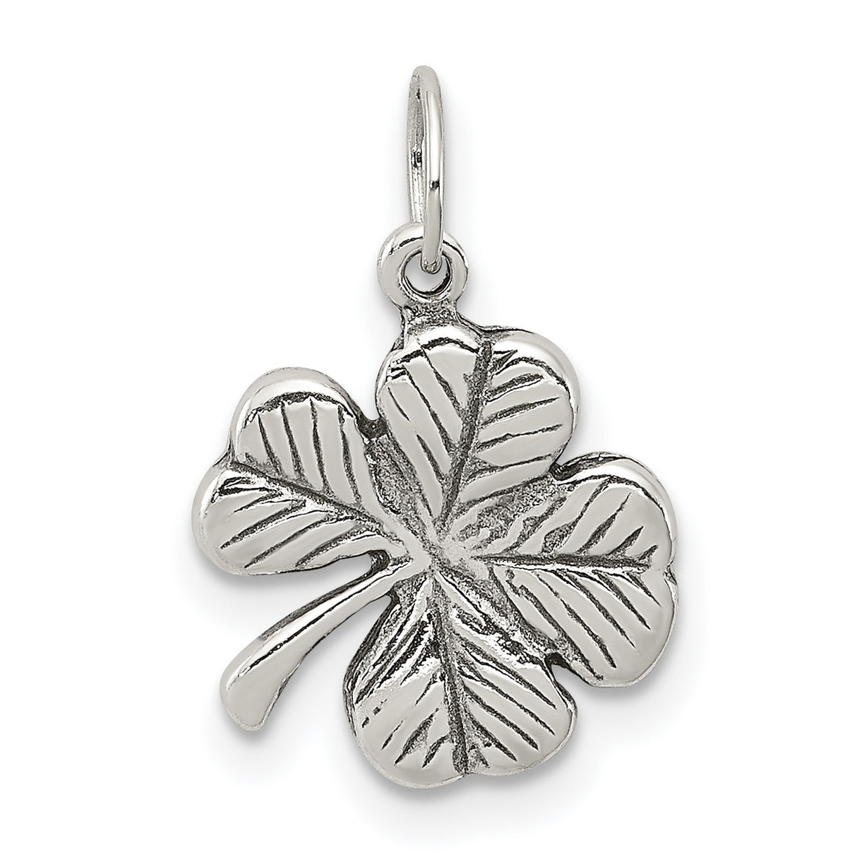 Antiqued 4-Leaf Clover Charm Pendant in Real 925 Sterling Silver