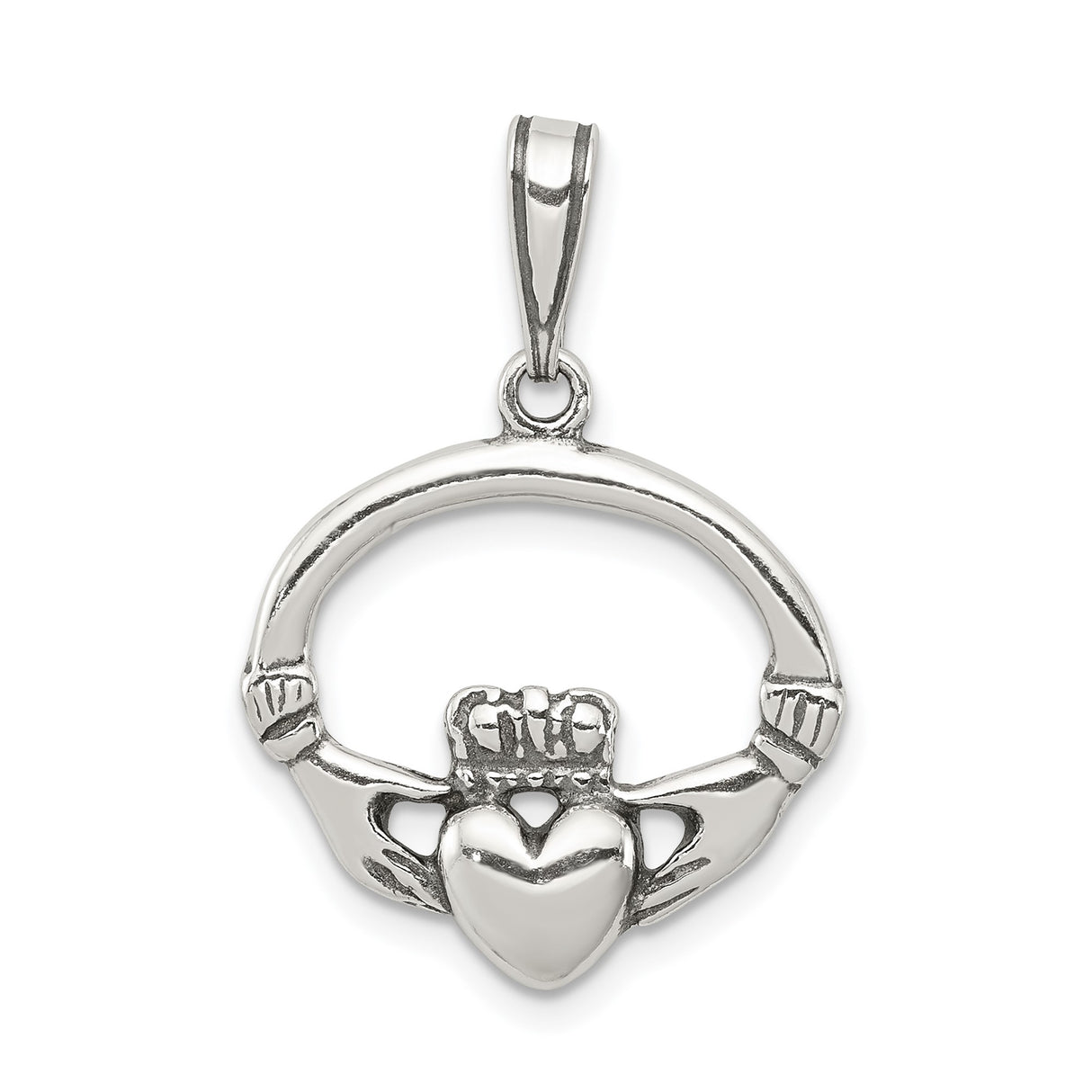 Sterling Silver Claddagh Pendant with Heart, Crown and Hands, Celtic Love and Friendship Symbol
