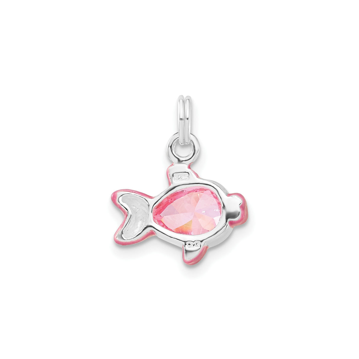 Sterling Silver Fish Charm Pendant with Pink Cubic Zirconia and Enamel Details