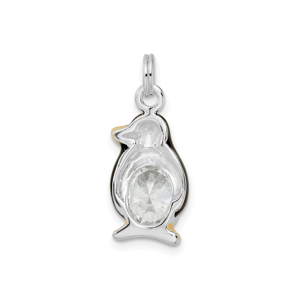 Sterling Silver Penguin Pendant with Cubic Zirconia and Black Enamel, Whimsical Animal Design