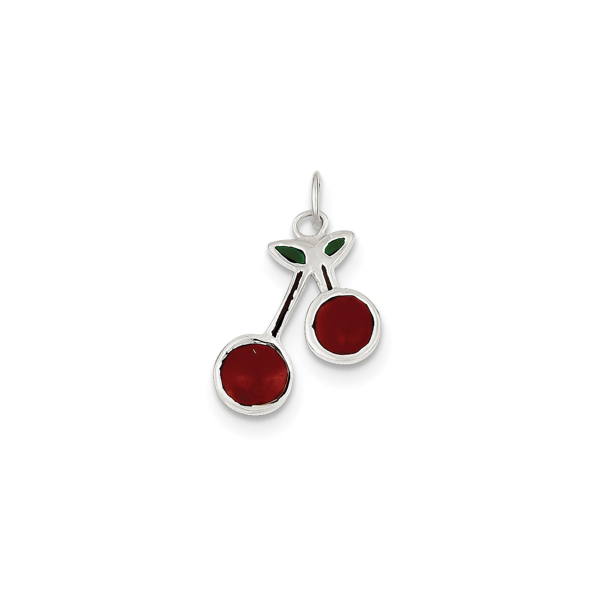Sterling Silver Cherry Pendant with Red Enamel and Green Leaf Detail, Playful Fruit Charm for Women