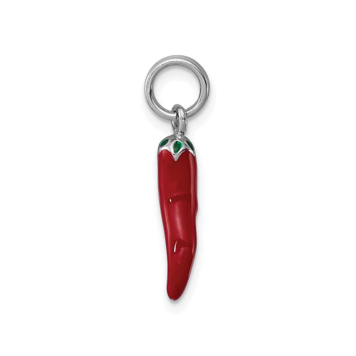 Sterling Silver Chili Pepper Pendant with Enamel, Italian Good Luck Amulet for Necklace or Bracelet