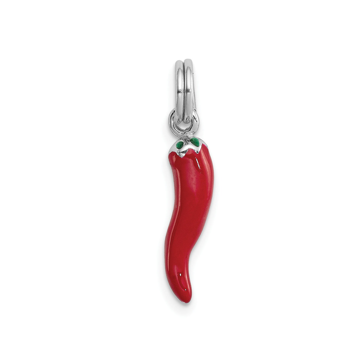 Sterling Silver Chili Pepper Pendant with Enamel, Italian Good Luck Amulet for Necklace or Bracelet