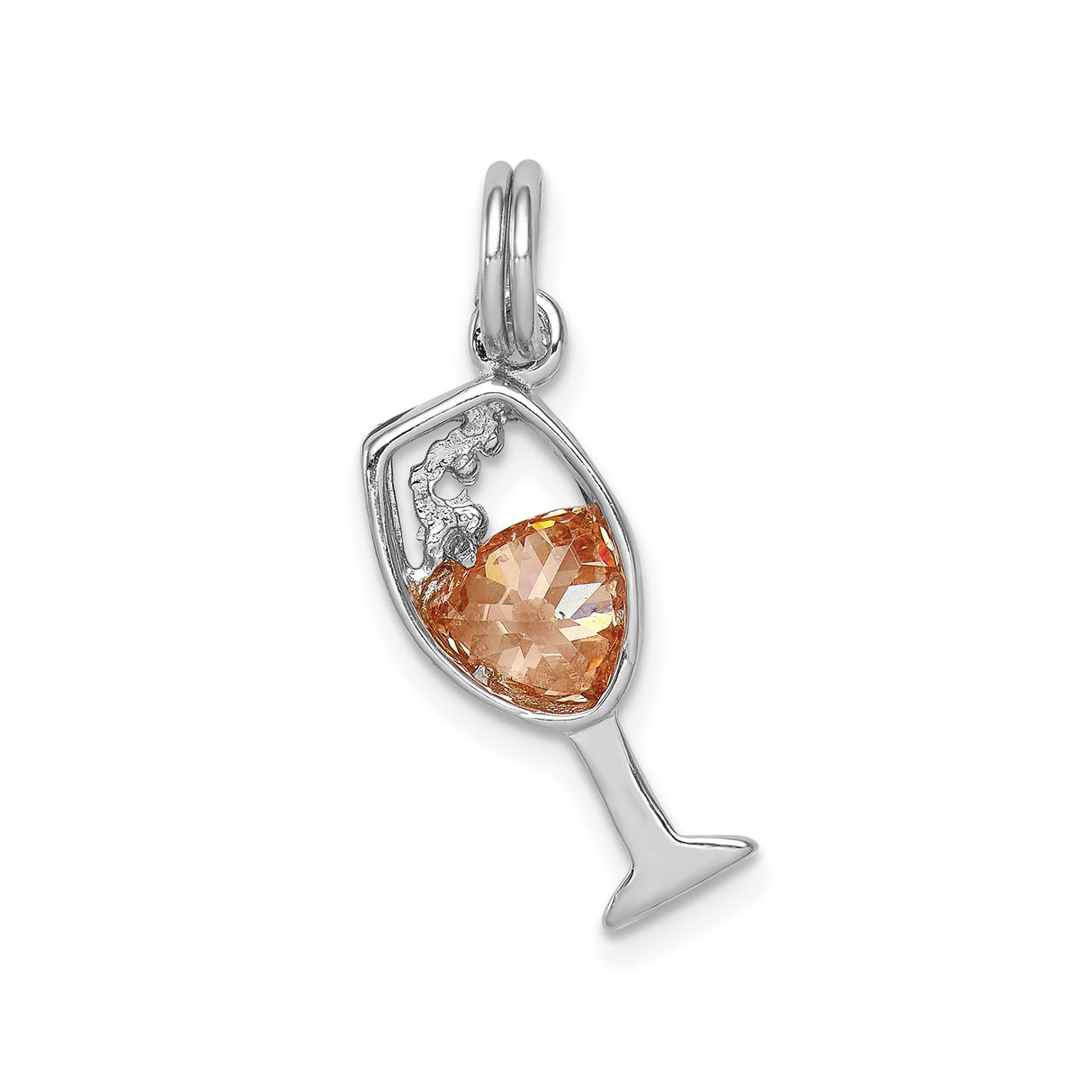 Sterling Silver Champagne Glass Pendant with Cubic Zirconia, Bubble Design Charm for Women