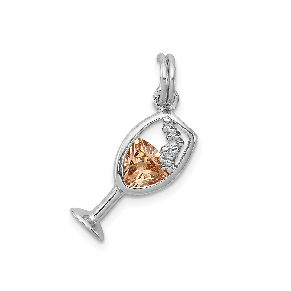 Sterling Silver Champagne Glass Pendant with Cubic Zirconia, Bubble Design Charm for Women