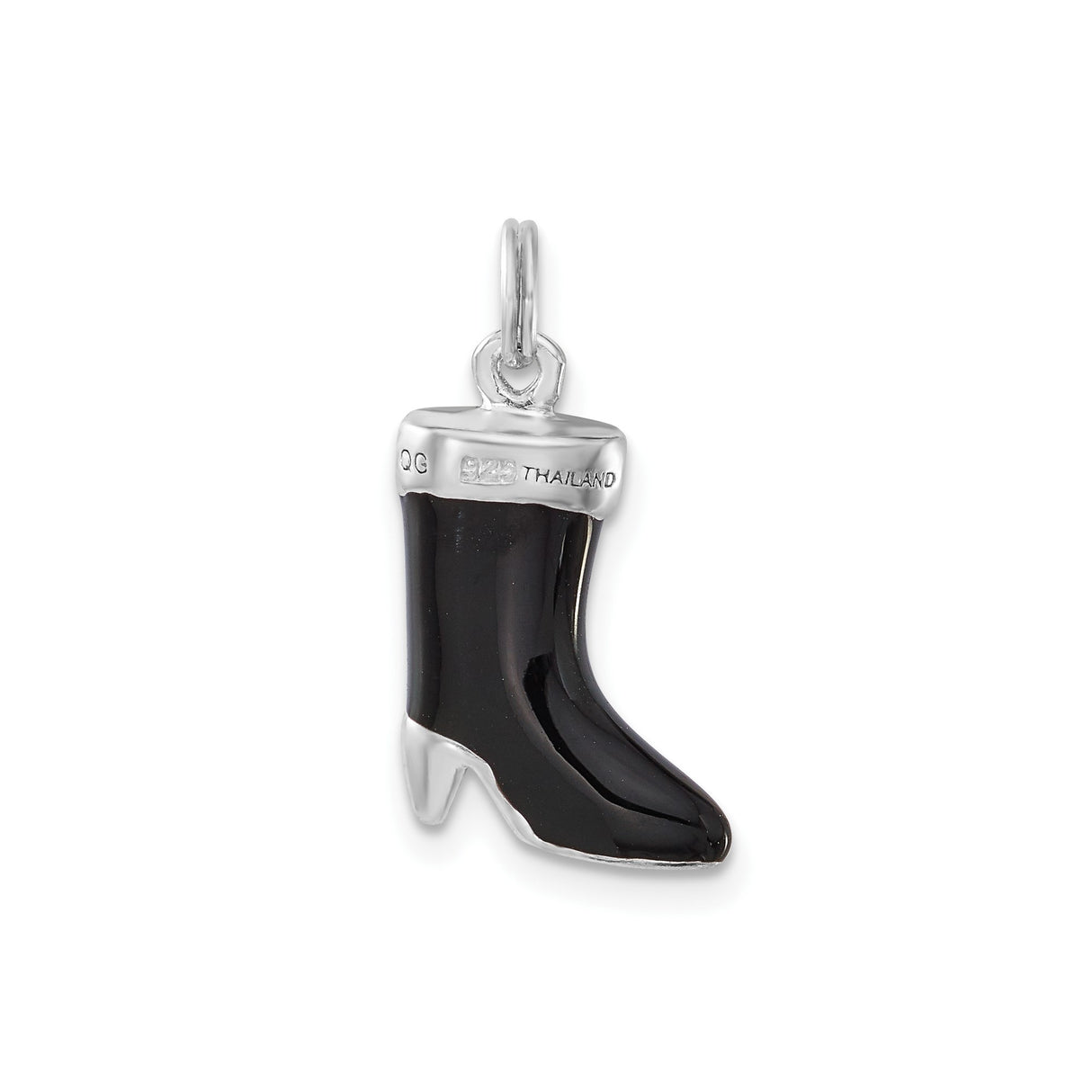 Sterling Silver Boot Pendant with Black Enamel and Cubic Zirconia, Western Cowgirl Style