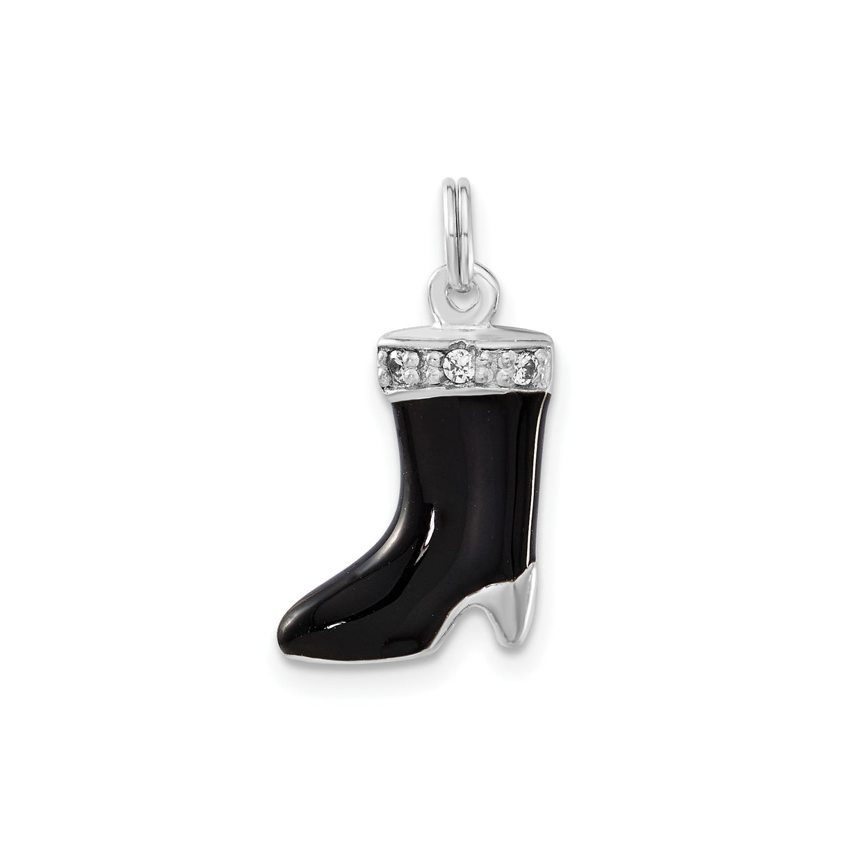 Sterling Silver Boot Pendant with Black Enamel and Cubic Zirconia, Western Cowgirl Style