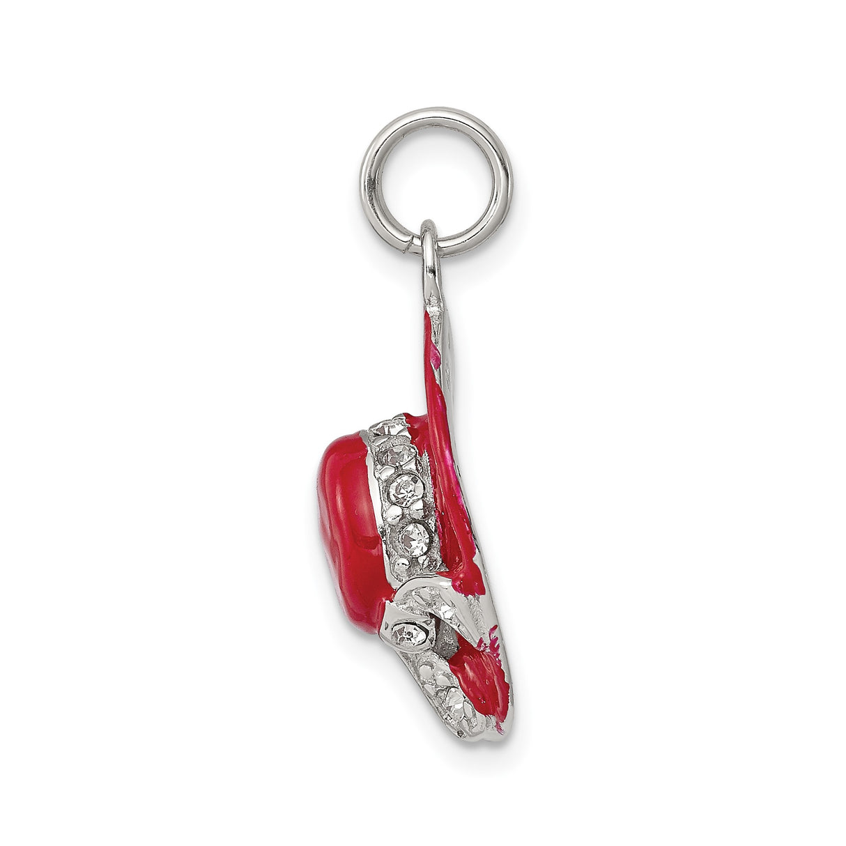 Sterling Silver Charm with Cubic Zirconia, Red Enamel Hat and Silver Bow, Fashion Accessory for Women