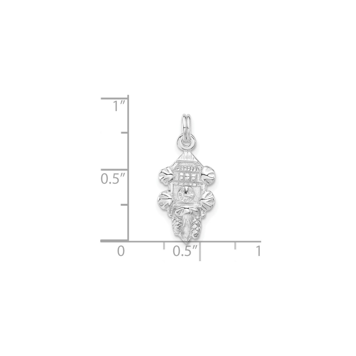 Sterling Silver Cuckoo Clock Charm Pendant with Leaf and Pinecone Design