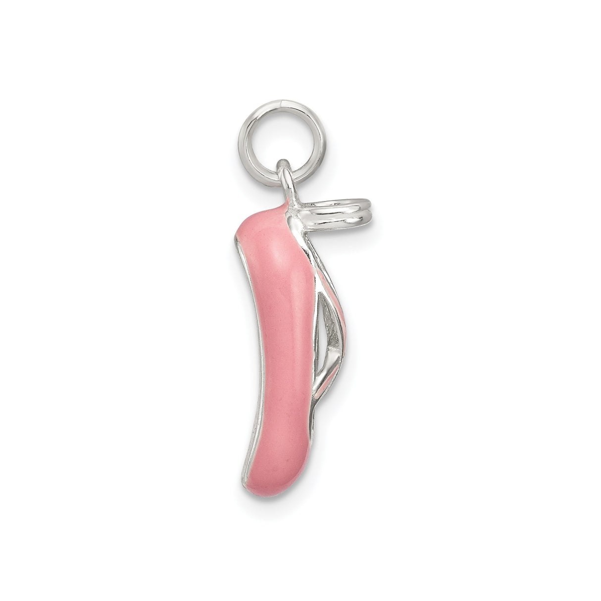 Sterling Silver Ballet Slipper Charm Pendant with Pink Enamel Detailing, Ballerina Shoe Design