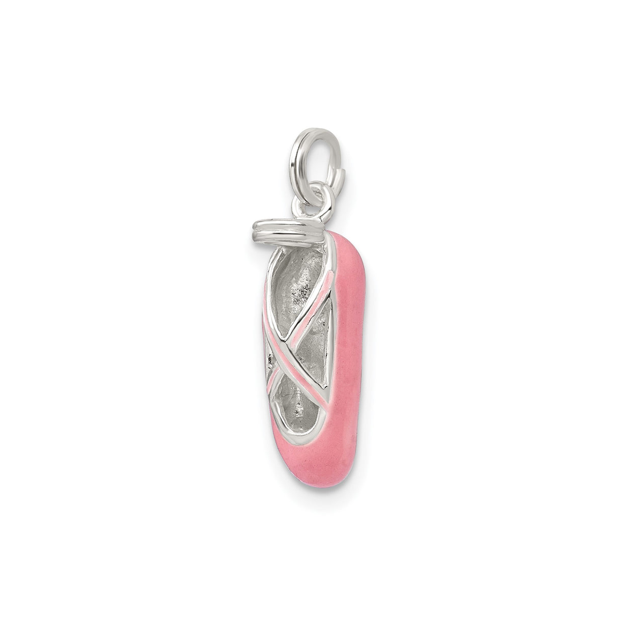 Sterling Silver Ballet Slipper Charm Pendant with Pink Enamel Detailing, Ballerina Shoe Design
