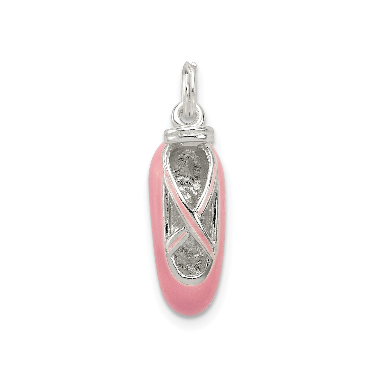 Sterling Silver Ballet Slipper Charm Pendant with Pink Enamel Detailing, Ballerina Shoe Design