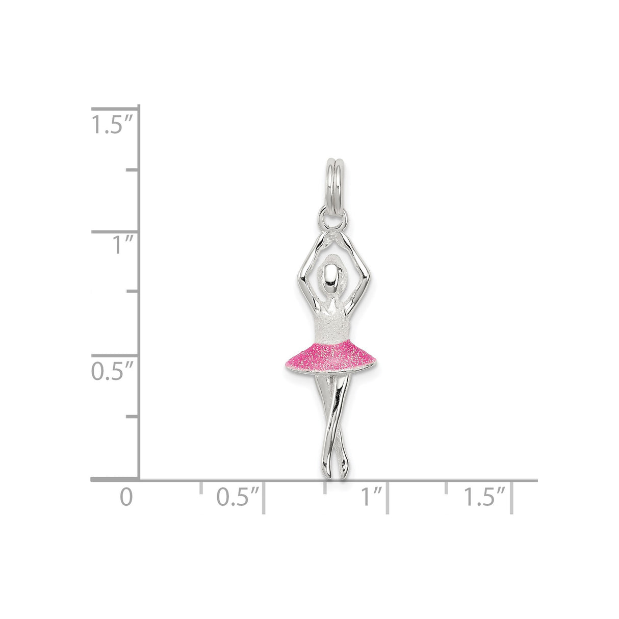 Sterling Silver Ballerina Pendant with Glittery Pink Tutu, Ballet Dancer Charm