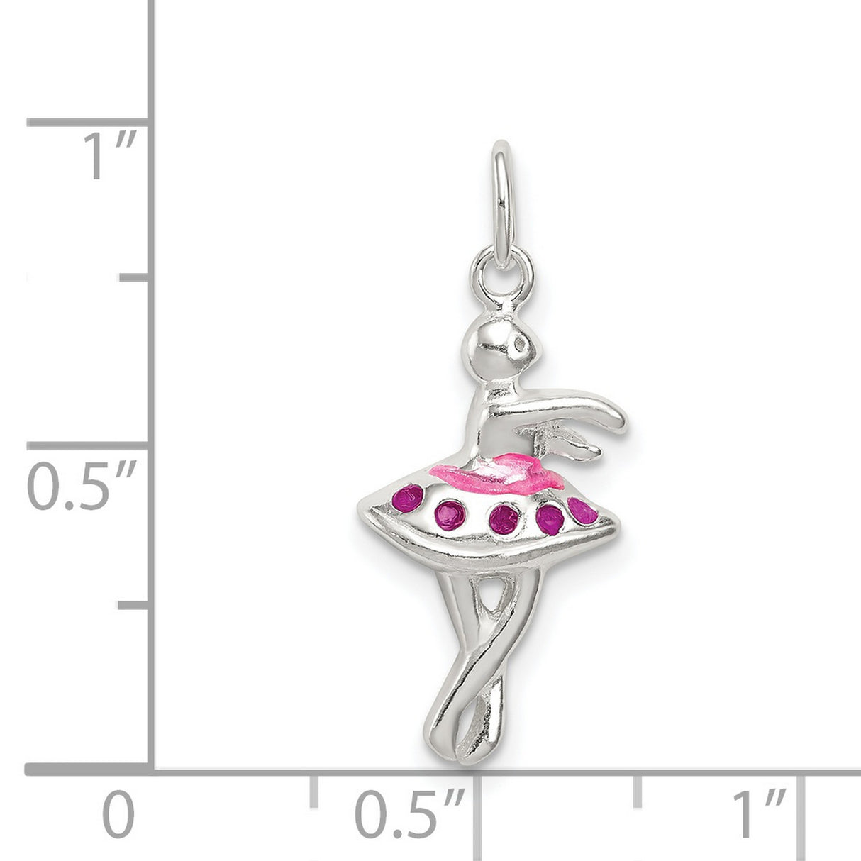 Enameled Ballerina En Pointe Charm Pendant in Real 925 Sterling Silver