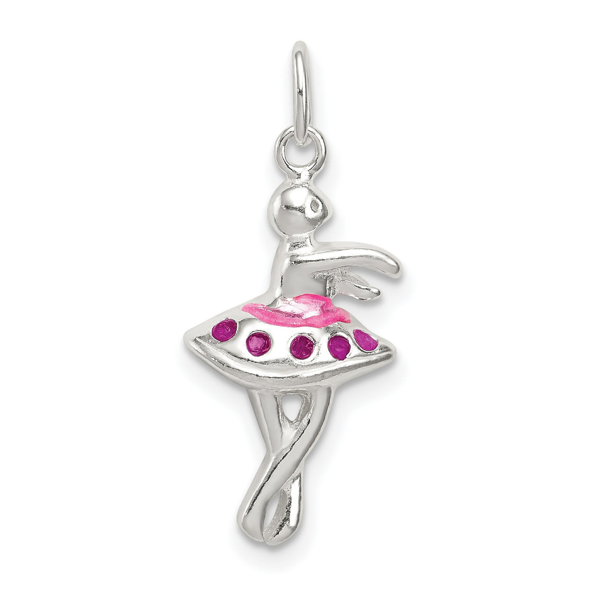 Enameled Ballerina En Pointe Charm Pendant in Real 925 Sterling Silver