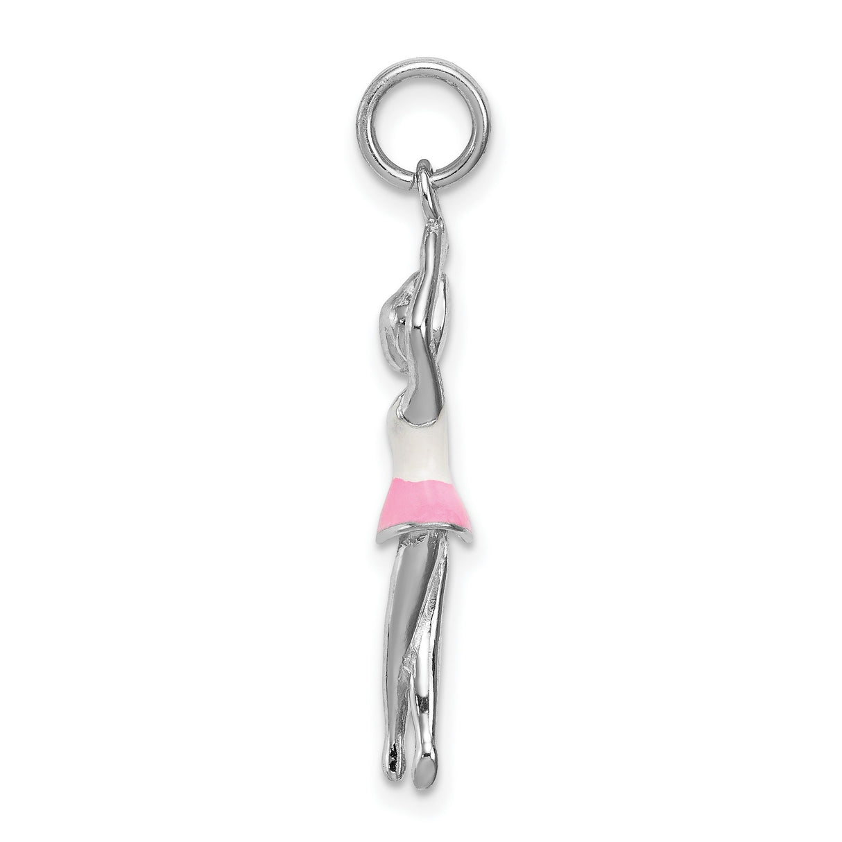 En Pointe Ballerina With Pink Skirt Charm Pendant in Real 925 Sterling Silver