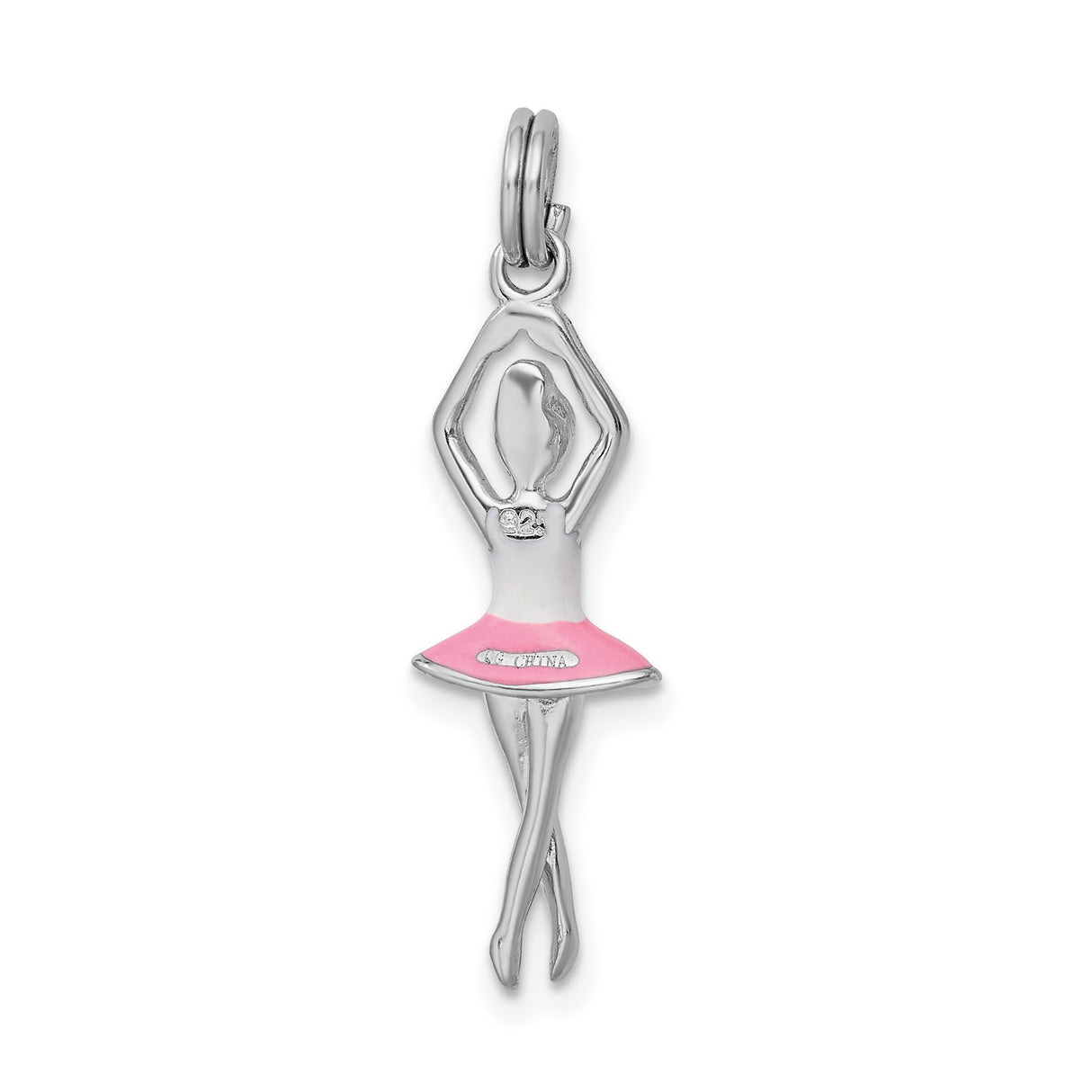 En Pointe Ballerina With Pink Skirt Charm Pendant in Real 925 Sterling Silver