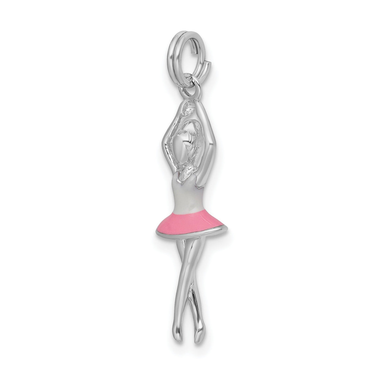 En Pointe Ballerina With Pink Skirt Charm Pendant in Real 925 Sterling Silver