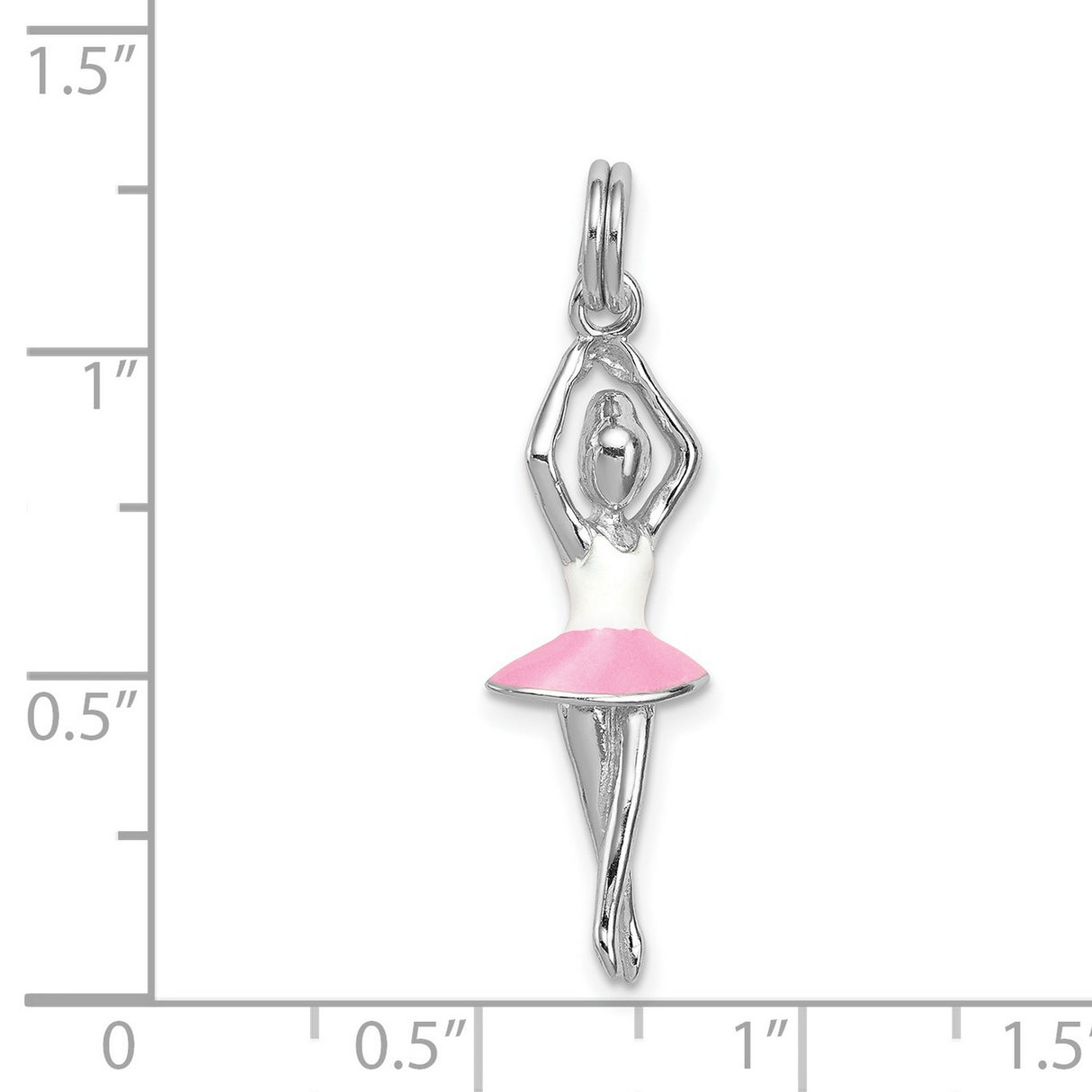 En Pointe Ballerina With Pink Skirt Charm Pendant in Real 925 Sterling Silver