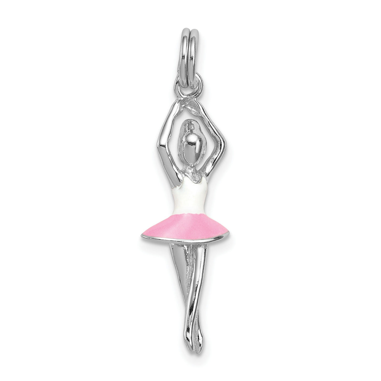 En Pointe Ballerina With Pink Skirt Charm Pendant in Real 925 Sterling Silver