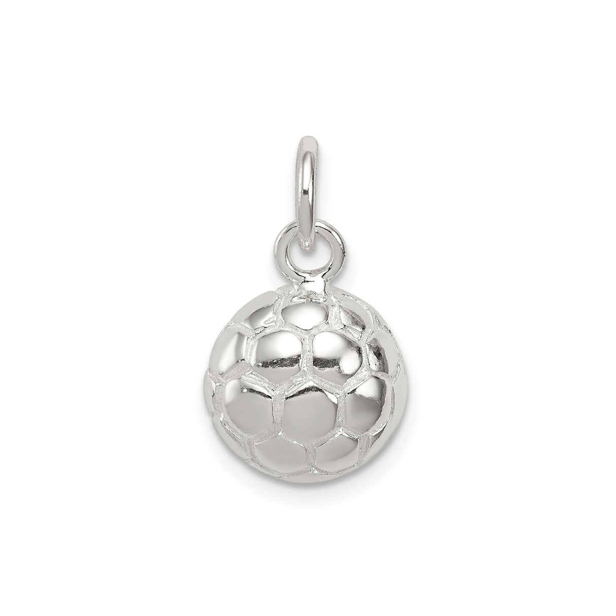 Sterling Silver Soccer Ball Charm Pendant with Realistic Hexagonal Design