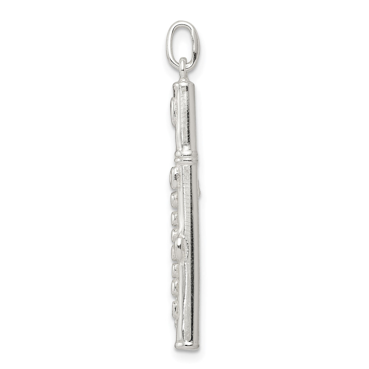Sterling Silver Flute Pendant Charm with Detailed Musical Instrument Design