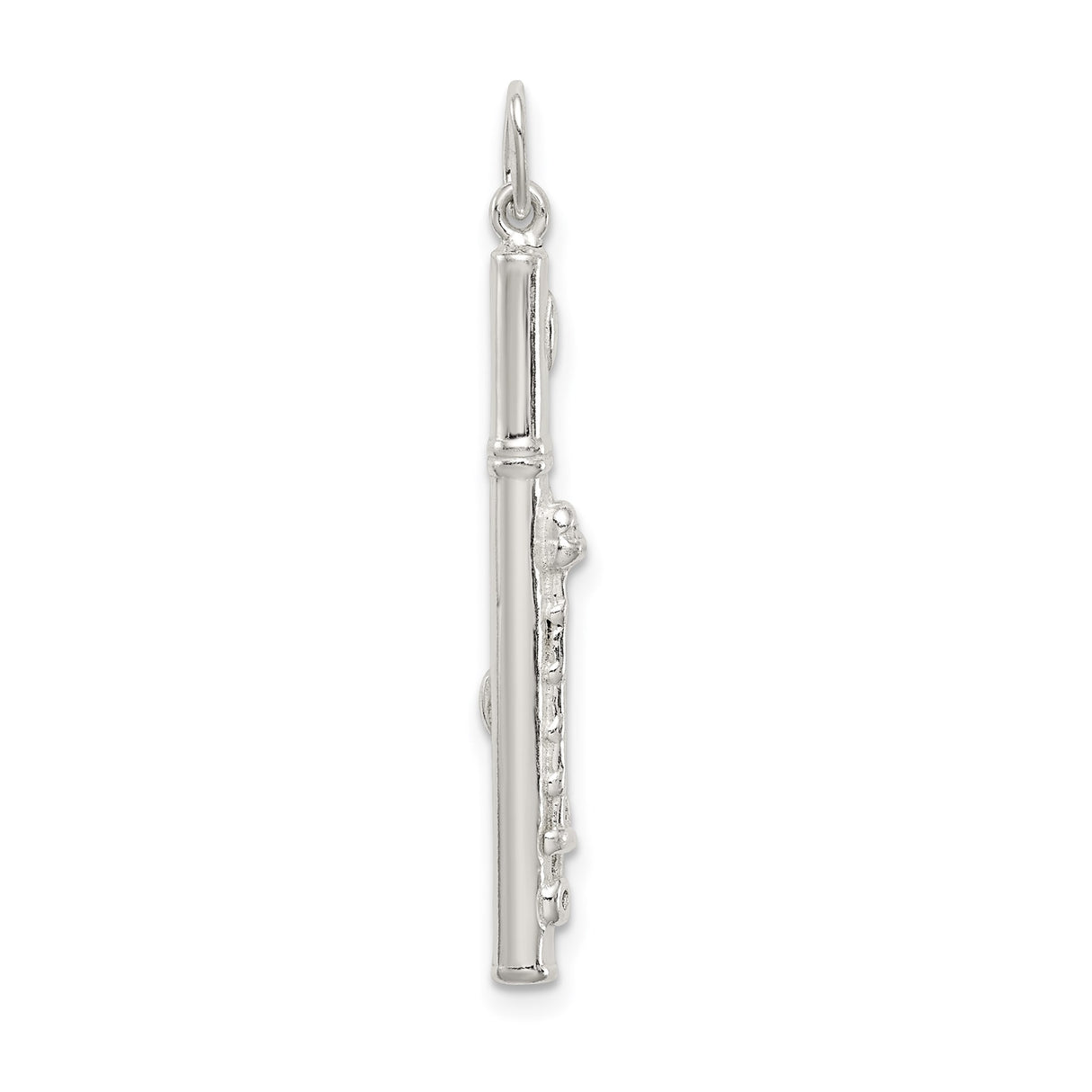 Sterling Silver Flute Pendant Charm with Detailed Musical Instrument Design