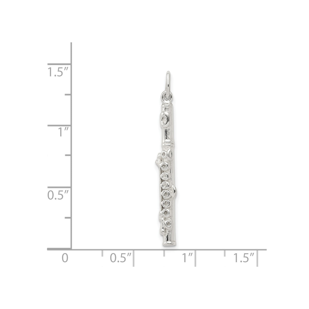 Sterling Silver Flute Pendant Charm with Detailed Musical Instrument Design