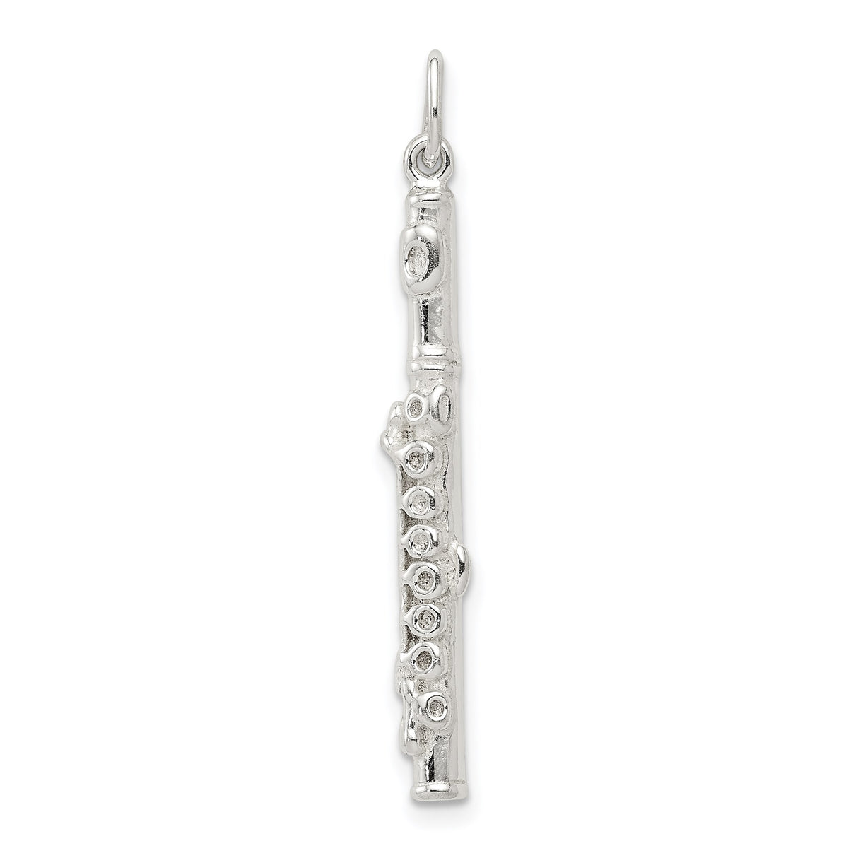 Sterling Silver Flute Pendant Charm with Detailed Musical Instrument Design