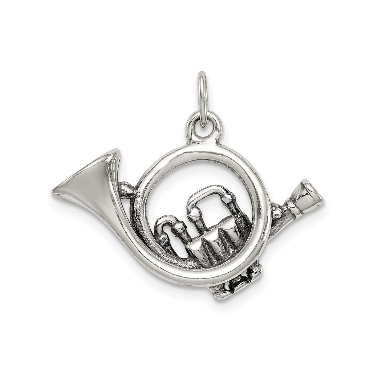Sterling Silver French Horn Charm Pendant with Realistic Instrument Design, Unisex Music Jewelry