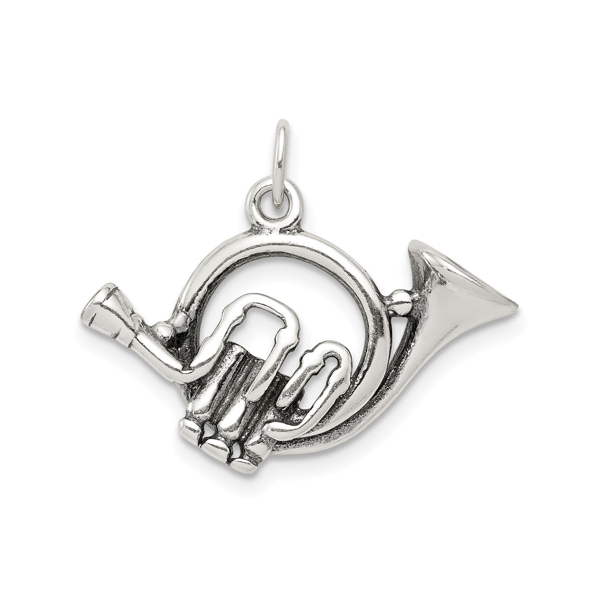 Sterling Silver French Horn Charm Pendant with Realistic Instrument Design, Unisex Music Jewelry