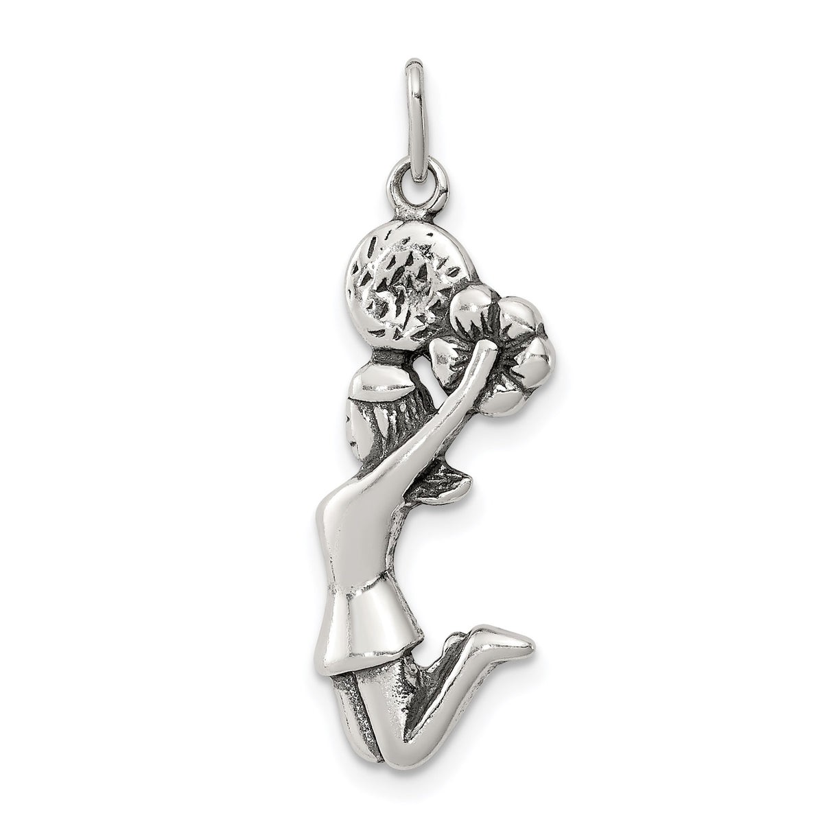 Sterling Silver Cheerleader Pendant with Midair Pose and Pom Pom Design