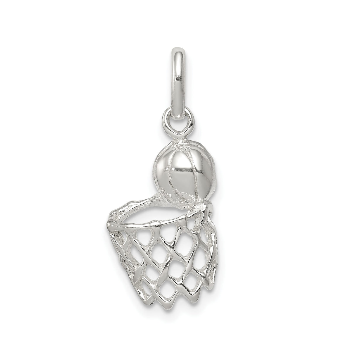 Sterling Silver Basketball Hoop Pendant with Net and Ball, Sports Charm Jewelry for Athletes and Fans