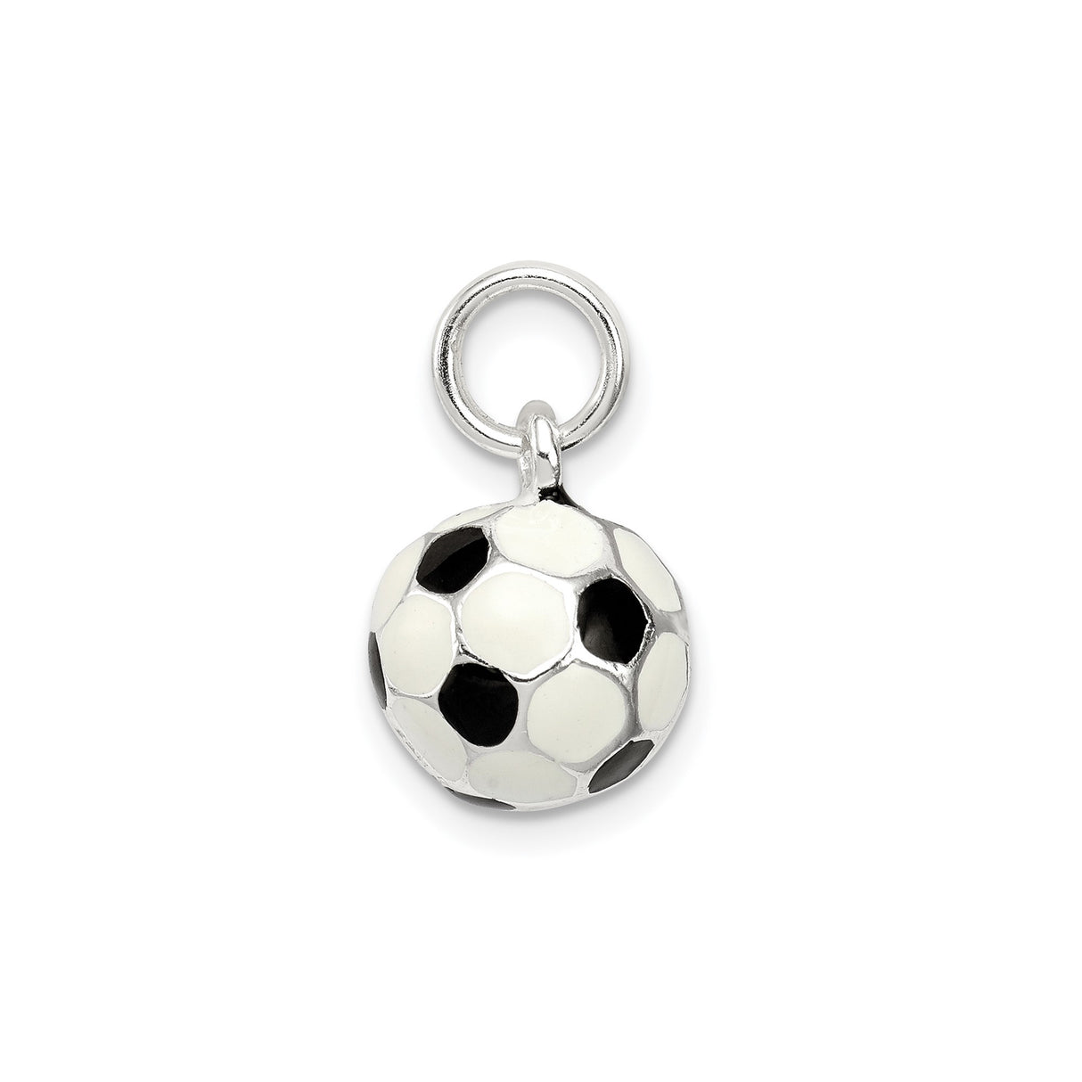 Sterling Silver Soccer Ball Pendant with Black and White Enamel, Sports Charm for Necklace or Bracelet