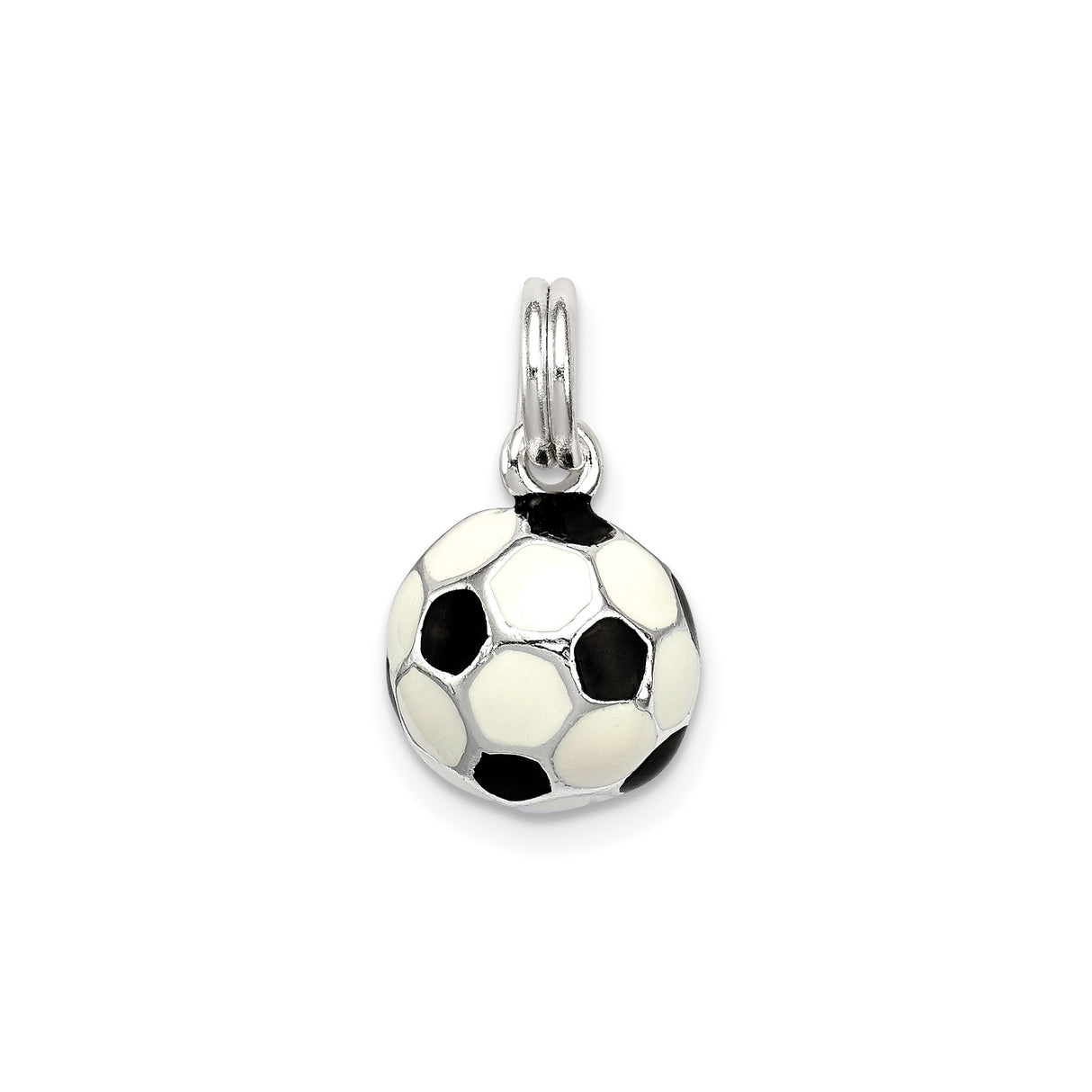 Sterling Silver Soccer Ball Pendant with Black and White Enamel, Sports Charm for Necklace or Bracelet